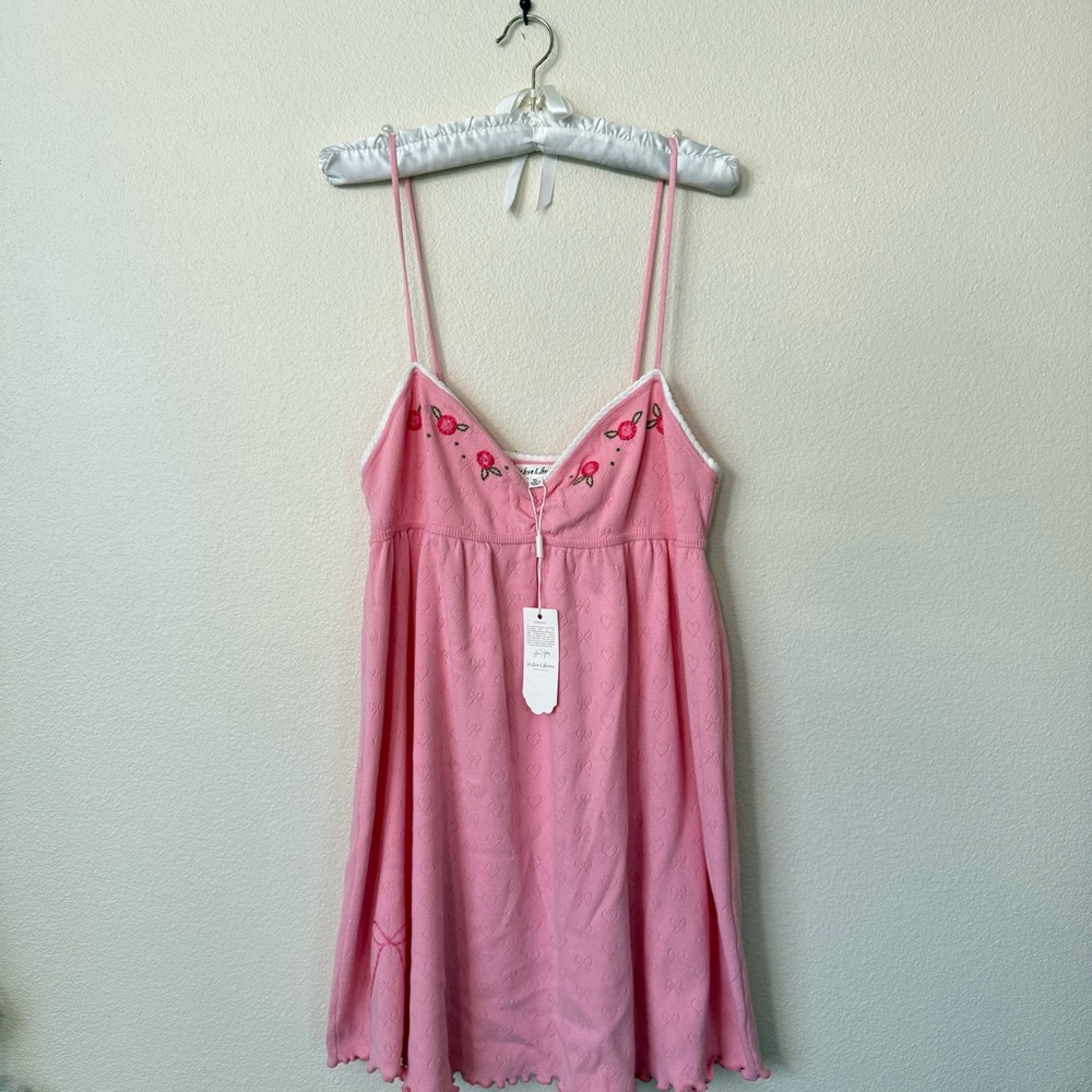 New with Tags For Love & Lemons Isabel Pink Knit Slip Mini Dress XL